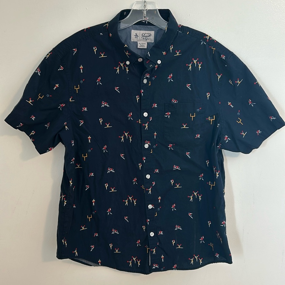 Men’s Football Original Penguin Button up Printed Graphics All over Shirt Sz XL